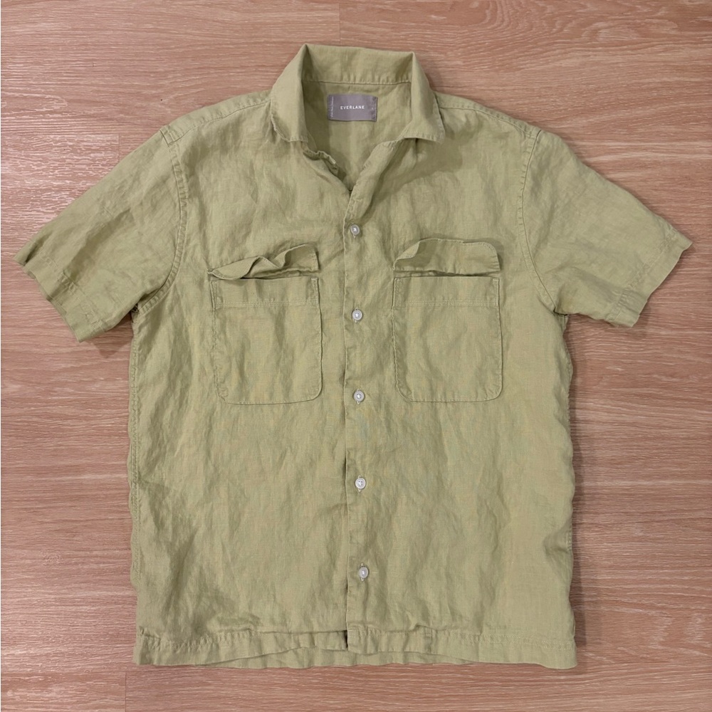 Everlane 100% Linen Short Sleeve Button Up Shirt Green Women’s Small Summer